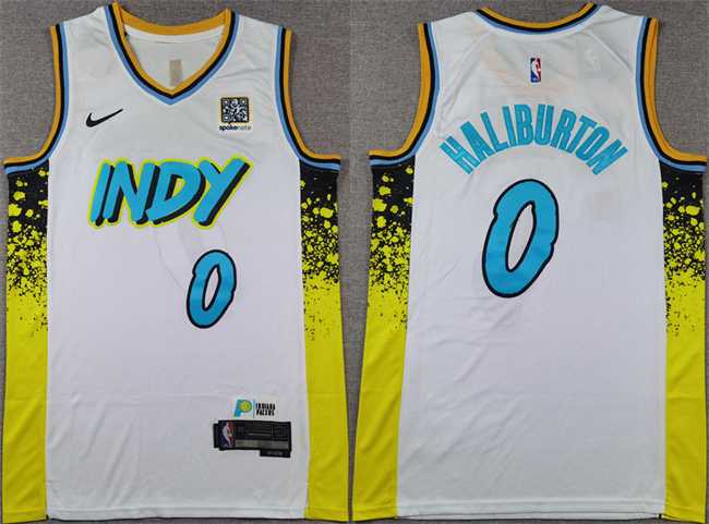 Mens Indiana Pacers #0 Tyrese Haliburton White 2024-25 City Edition Stitched Basketball Jersey->indiana pacers->NBA Jersey